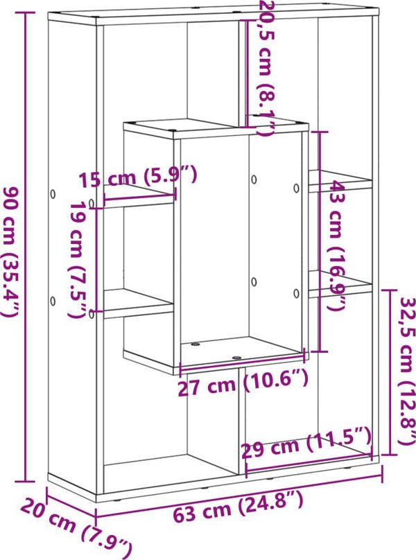 vidaXL Regal na ksiazki, przydymiony dab, 63x20x90 cm