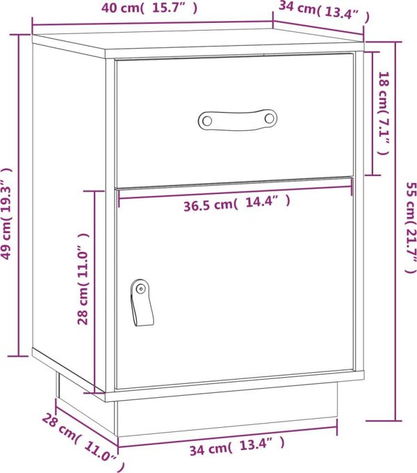 vidaXL vidaXL Szafka nocna, 40x34x55 cm, lite drewno sosnowe