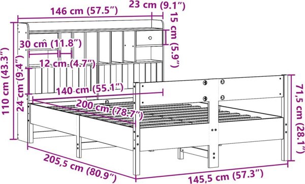 vidaXL Κρεβάτι με ράφι 140x200 cm από μασίφ πεύκο
