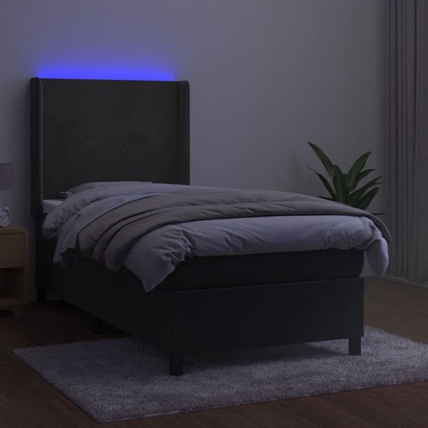 vidaXL Κρεβάτι κοντινεντάλ με στρώμα και LED, βελούδο γκρι, 80x200 εκ.