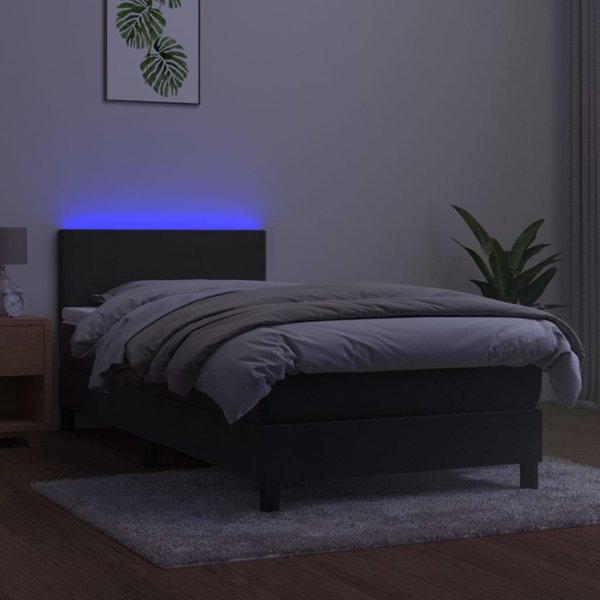 vidaXL Κρεβάτι κομιντένσιαλ με στρώμα και LED, γκρι βελούδο 80x200 cm