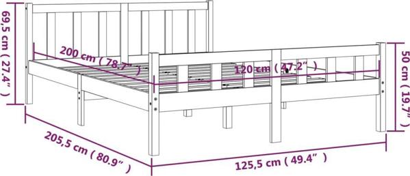 vidaXL Rama κρεβατιού, μέλι καφέ, μασίφ ξύλο, 120x200 εκ.