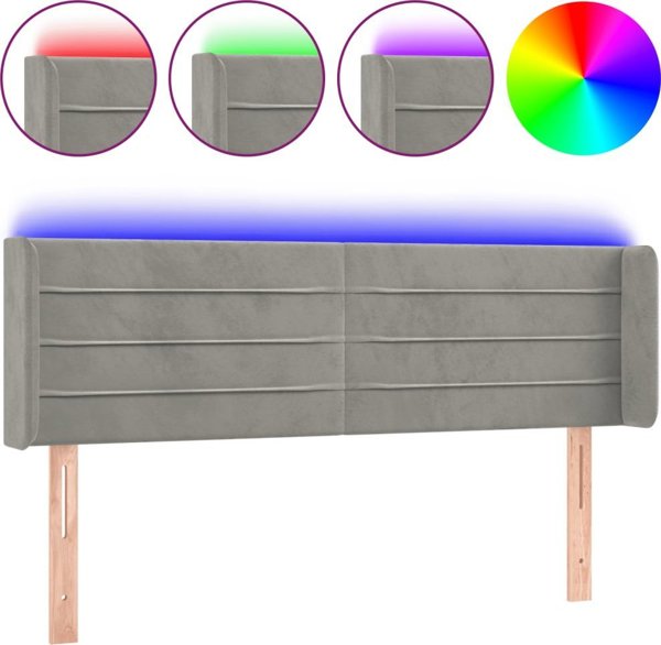 vidaXL Πλάτη κρεβατιού με LED, ανοιχτό γκρι, 147x16x78/88 cm, βελούδο
