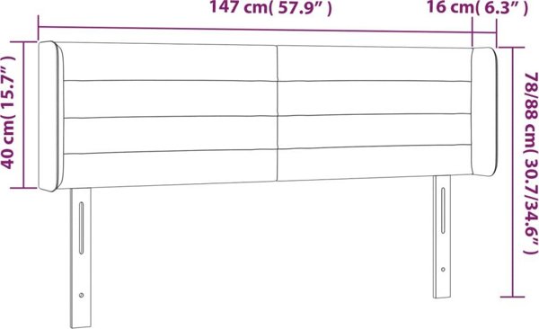 vidaXL Πλάτη κρεβατιού με LED, ανοιχτό γκρι, 147x16x78/88 cm, βελούδο