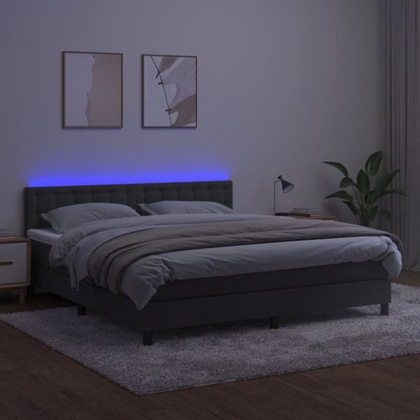 vidaXL Κρεβάτι κοντινεντάλ με στρώμα και LED, βελούδινο γκρι, 160x200 cm