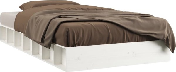 vidaXL Ράμα κρεβατιού λευκή, 90 x 200 εκ., μασίφ ξύλο
