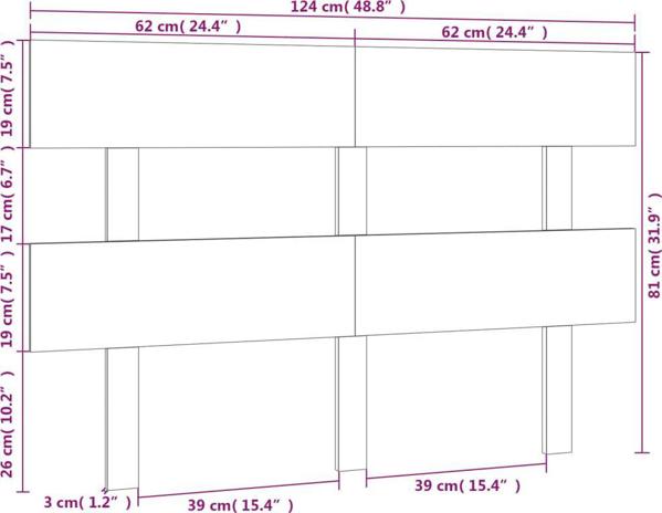 vidaXL Wezglowie lozka, 124x3x81 cm, lite drewno sosnowe