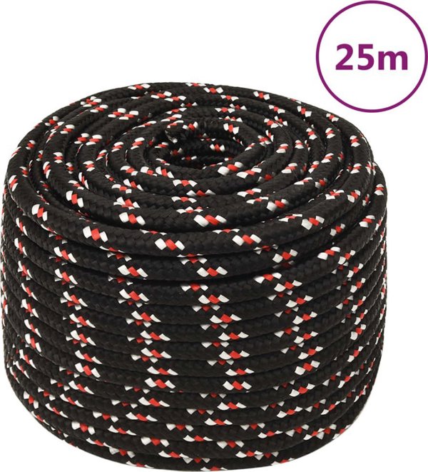 vidaXL Linka zeglarska, czarna, 12 mm, 25 m, polipropylen