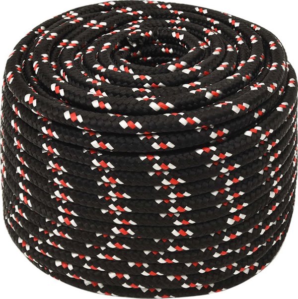 vidaXL Linka zeglarska, czarna, 12 mm, 25 m, polipropylen