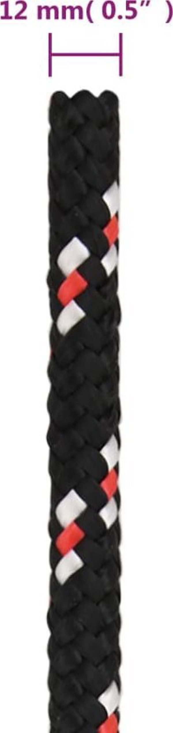 vidaXL Linka zeglarska, czarna, 12 mm, 25 m, polipropylen