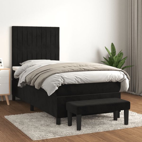 vidaXL Κρεβάτι Continental με στρώμα, μαύρο, βελούδο, 100x200 εκ.