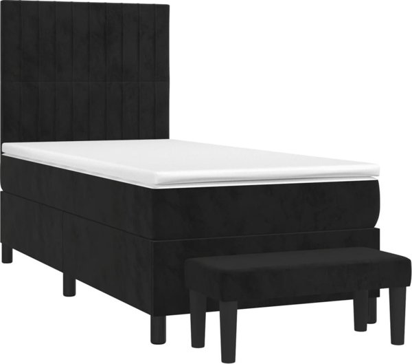 vidaXL Κρεβάτι Continental με στρώμα, μαύρο, βελούδο, 100x200 εκ.