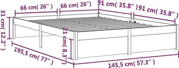 vidaXL Πλαίσιο κρεβατιού, μαύρο, ελαφρύ ξύλο, 140 x 190 cm