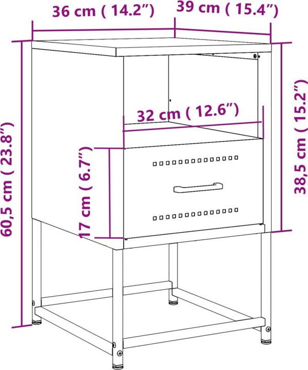 vidaXL Szafki nocne, 2 szt., antracytowe, 36x39x60,5 cm, stal