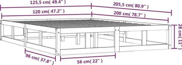 vidaXL Κορνίζα κρεβατιού λευκή 120x200 cm μασίφ ξύλο