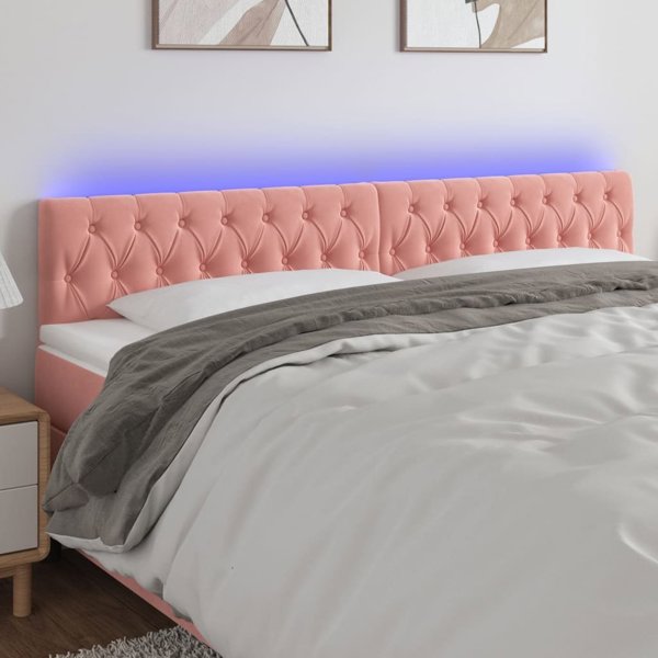 vidaXL Κεφαλάρι κρεβατιού με LED, ροζ, 200x7x78/88 εκ., βελούδο