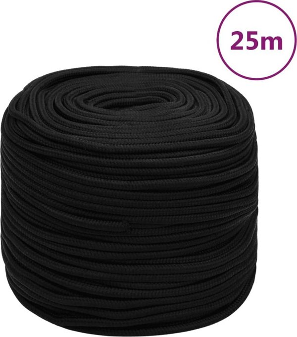 vidaXL vidaXL Linka robocza, czarna, 8 mm, 25 m, poliester