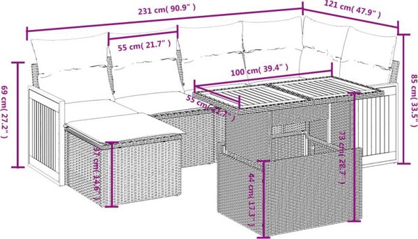 vidaXL Εξαμελές Σετ Επίπλων Κήπου με Μαξιλάρια, Μπεζ