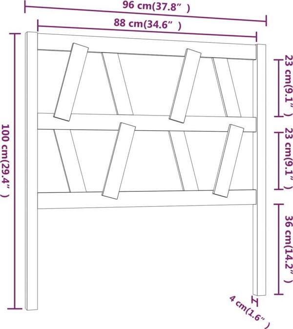Κεφαλάρι κρεβατιού vidaXL, μαύρο, 96x4x100 εκ., ξύλο πεύκου (lite)