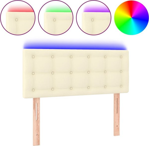 vidaXL Zaglowek do lozka z LED, kremowy, 100x5x78/88cm, sztuczna skora