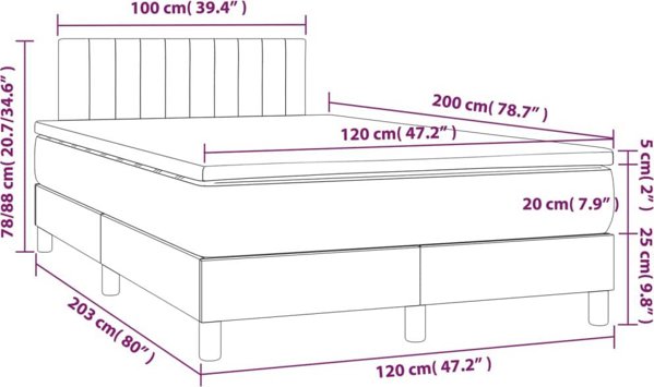 vidaXL Λουτζκο κοντινενταλ με στρωμα, μαυρο, 120x200 εκ.