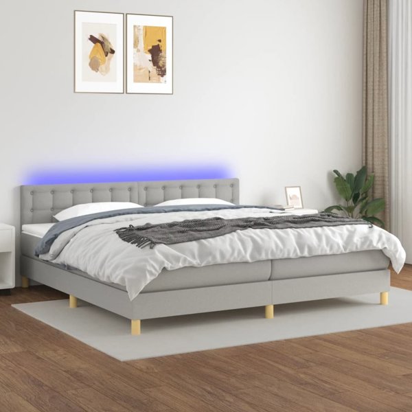 vidaXL Κρεβάτι Kontynentalne με στρώμα, ανοιχτό γκρι, 200x200cm, ύφασμα