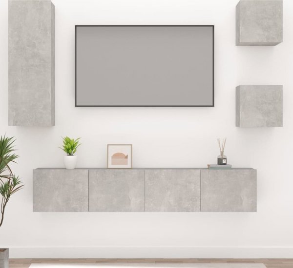 vidaXL Σετ 5 έπιπλα TV, γκρι απομίμηση σκυροδέματος, ξύλινα υλικά