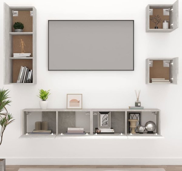 vidaXL Σετ 5 έπιπλα TV, γκρι απομίμηση σκυροδέματος, ξύλινα υλικά