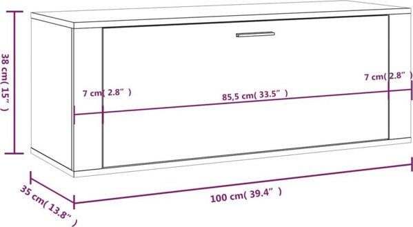 vidaXL Επιτοίχια παπουτσοθήκη, γκρι δρυς Sonoma, 100x35x38 cm