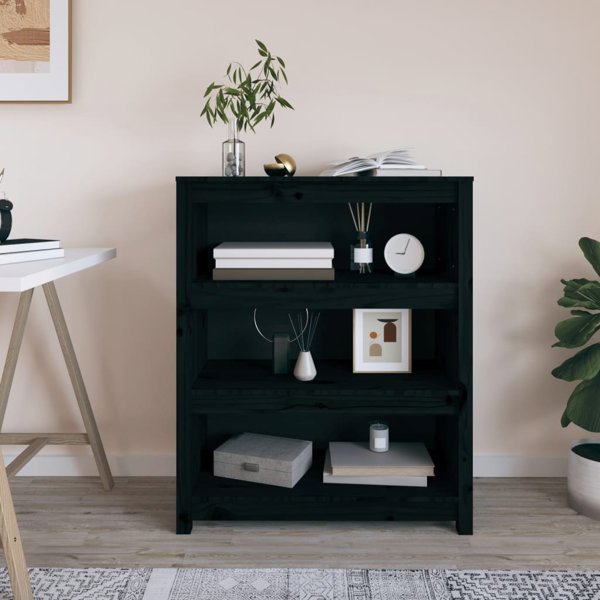 vidaXL Ράφι Βιβλίων, μαύρο, 80x35x97 εκ, από μασίφ πεύκο