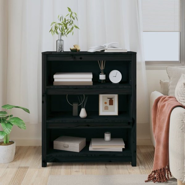 vidaXL Ράφι Βιβλίων, μαύρο, 80x35x97 εκ, από μασίφ πεύκο