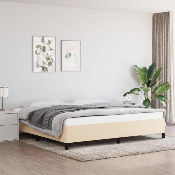 vidaXL Rama κρεβατιού, κρεμ, 200x200 εκ., υφασμάτινη επένδυση