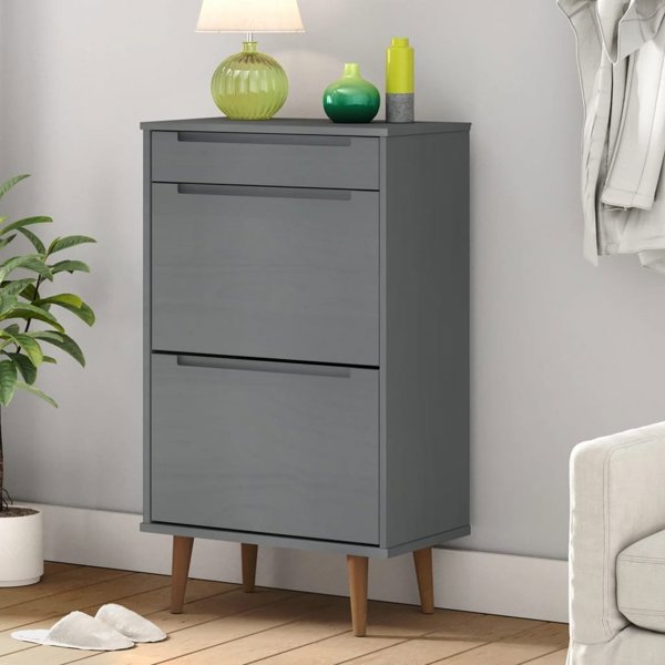 vidaXL vidaXL Szafka na buty, szara, 59,5x35x103 cm, lite drewno sosnowe