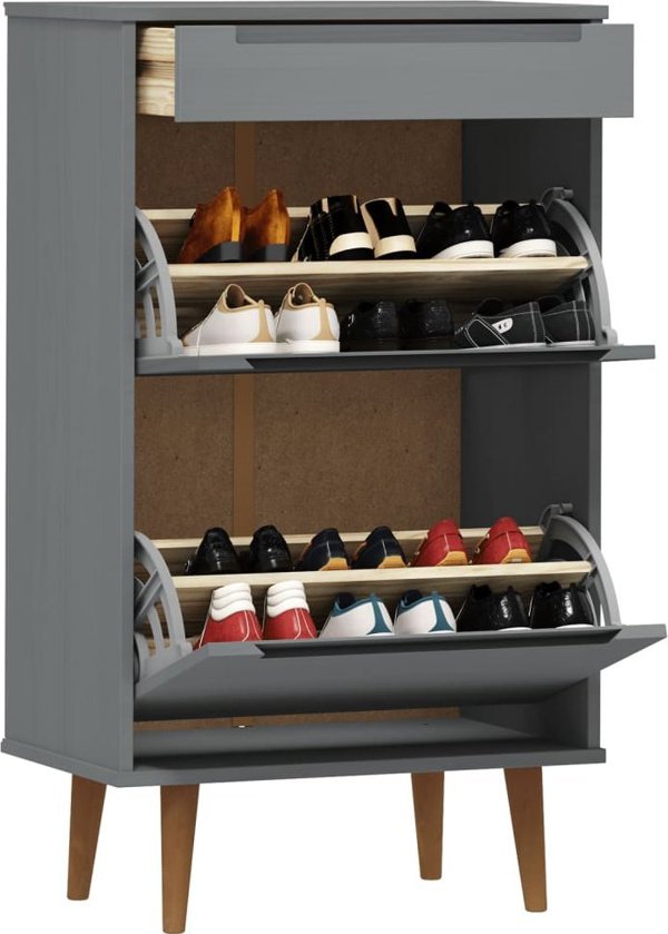vidaXL vidaXL Szafka na buty, szara, 59,5x35x103 cm, lite drewno sosnowe