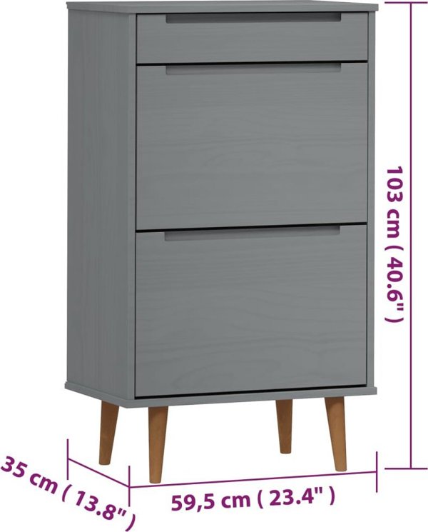 vidaXL vidaXL Szafka na buty, szara, 59,5x35x103 cm, lite drewno sosnowe