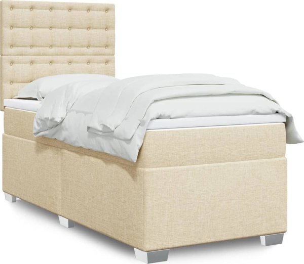 vidaXL Logko kontynentalne z materacem kremowe tkanina 90x190 cm