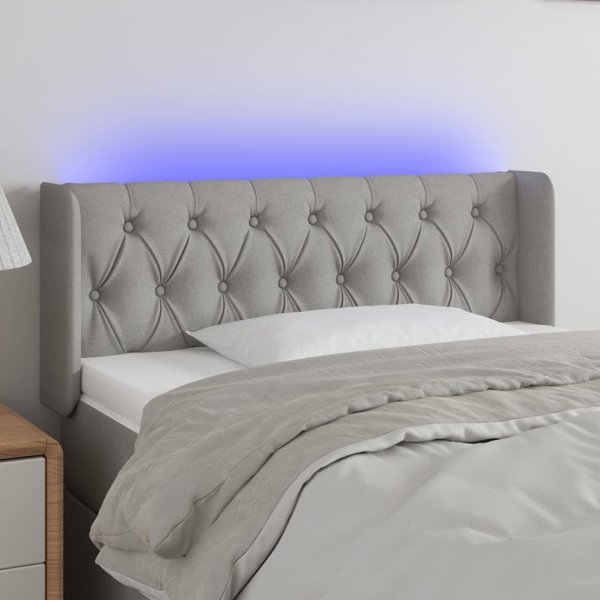vidaXL προσκέφαλο κρεβατιού με LED, ανοιχτό γκρι, 103x16x78/88 εκ., ύφασμα