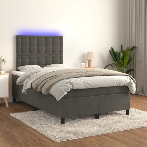vidaXL Κρεβάτι Κοντινεντάλ με Στρώμα και LED, Γκρι Ακρυλικό 120x200 εκ.