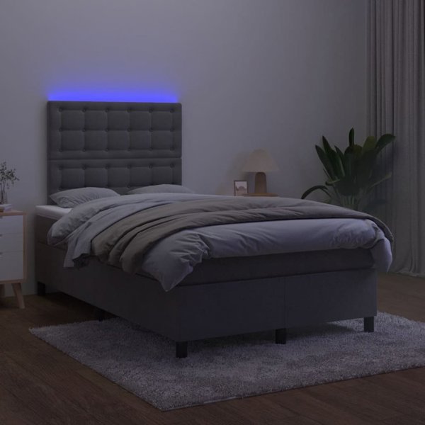 vidaXL Κρεβάτι Κοντινεντάλ με Στρώμα και LED, Γκρι Ακρυλικό 120x200 εκ.