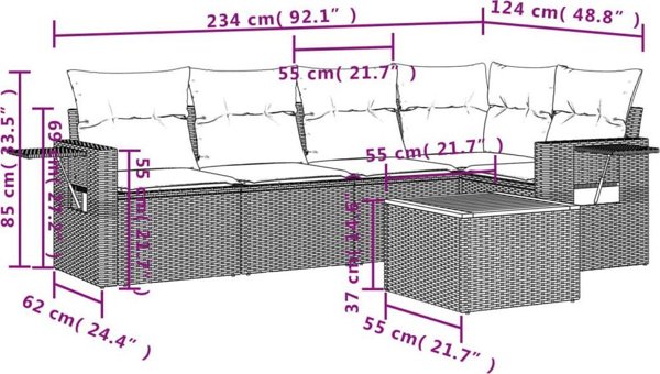 vidaXL Σετ κήπου 6 τεμαχίων με μαξιλάρια, ανάμεικτο μπεζ