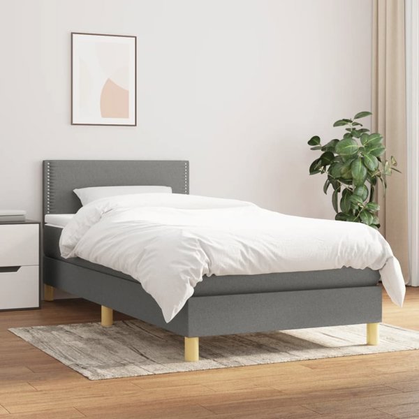 vidaXL Λύκο Kontynentalne με Στρώμα, Σκούρο Γκρι Ύφασμα 90x190 εκ.