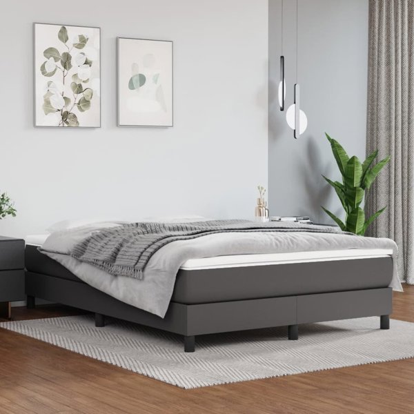 vidaXL Κρεβάτι Κοντινεντάλ, Γκρί, 140x190 cm, Επενδεδυμένο με Συνθετικό Δέρμα