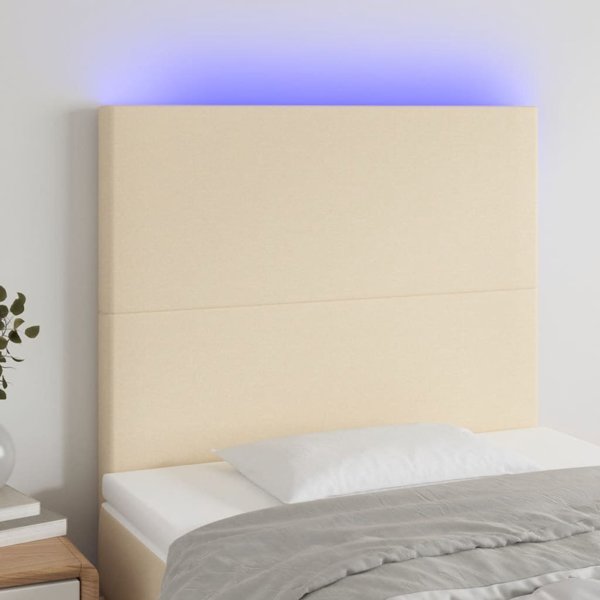 vidaXL Zaglowek do lozka z LED, kremowy, 80x5x118/128 cm, tkanina