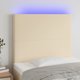 vidaXL Zaglowek do lozka z LED, kremowy, 80x5x118/128 cm, tkanina