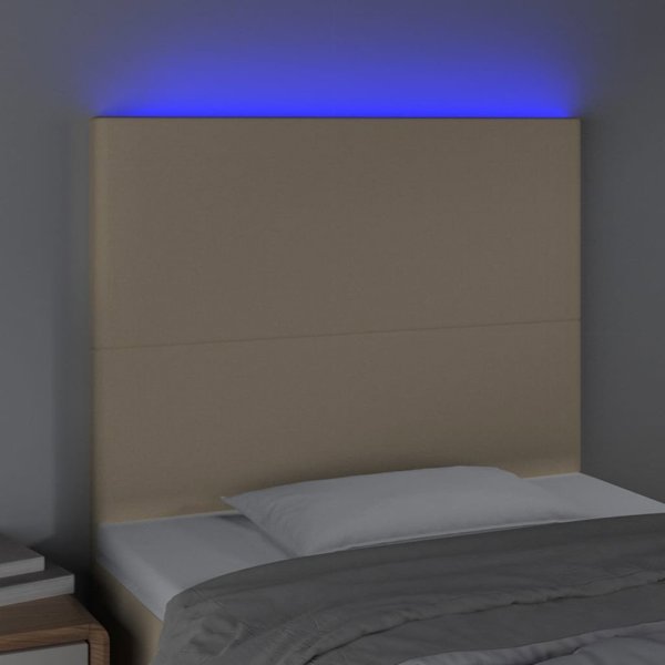 vidaXL Zaglowek do lozka z LED, kremowy, 80x5x118/128 cm, tkanina