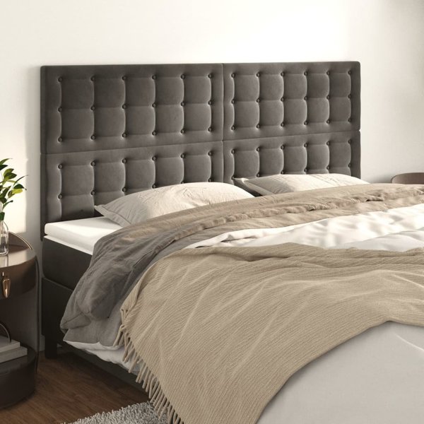 vidaXL Set 4 Τεμαχίων Zaglowki για Κρεβάτι, Σκούρο Γκρι, 100x5x78/88 cm, Βελούδο