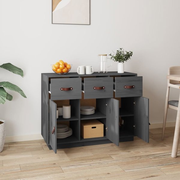 vidaXL Komoda, szara, 100x40x75 cm, lite drewno sosnowe