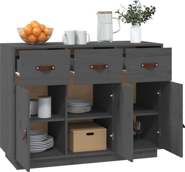 vidaXL Komoda, szara, 100x40x75 cm, lite drewno sosnowe