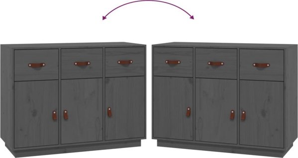 vidaXL Komoda, szara, 100x40x75 cm, lite drewno sosnowe