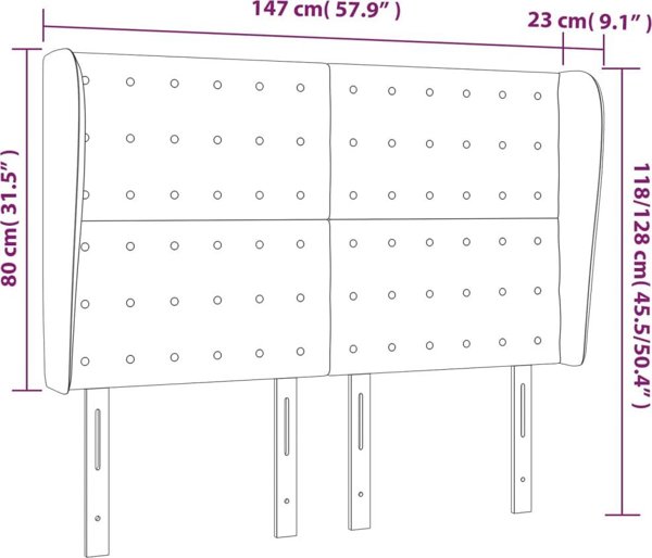 vidaXL Zaglowek uszak, ciemnozielony, 147x23x118/128 cm, aksamit